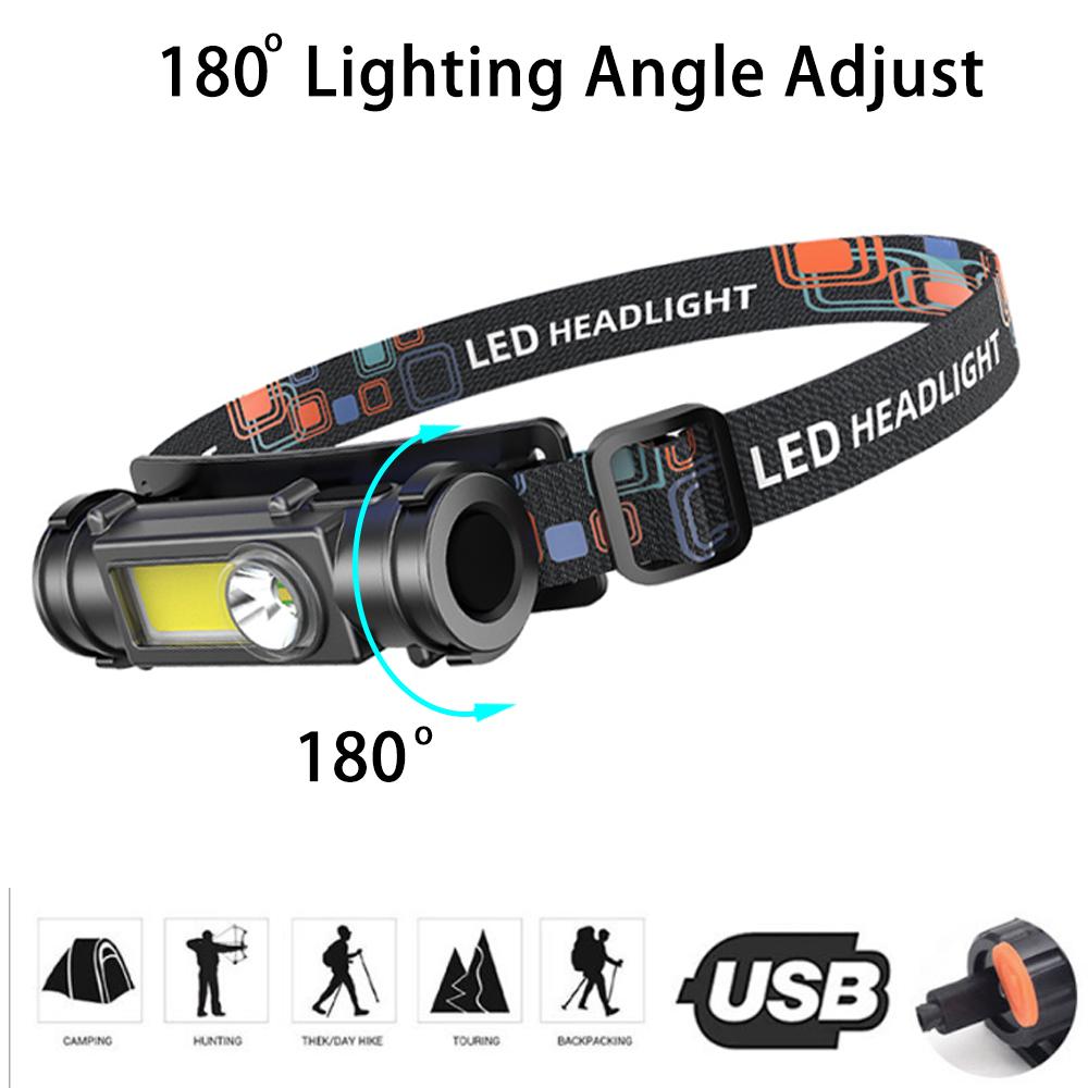 Portable LED Headlamp Built In 18650 Battery Headlight Outdoor Fishing Head Lamp Strong Light Flashlight USB Rechargeable Torch