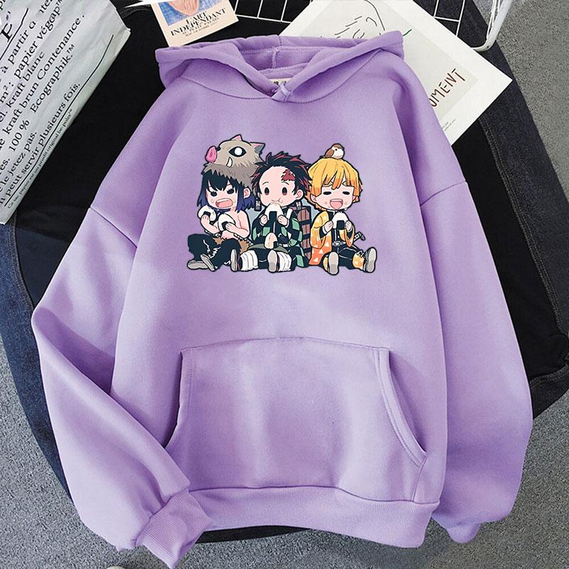 New Anime Hashibira Inosuke Kamado Tanjirou Agatsuma Zenitsu Cartoon Print Hoodie Fashion Women Casual Tops Pullover Hoodies