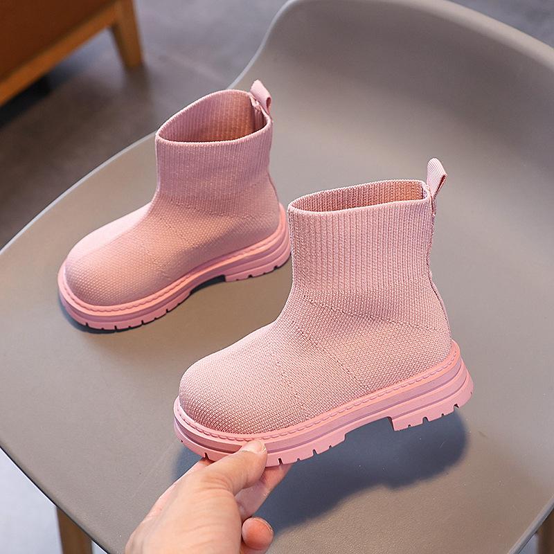 Medium and small children's candy-colored thick-soled fly-woven boots 2025 autumn new women's boots British style soft-soled children's Martin boots