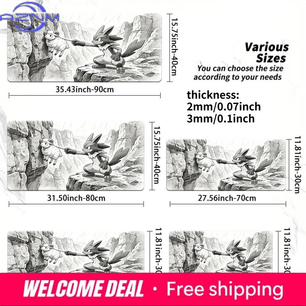 Lucario Sketch Style Mountain Rescue Pokemon Gaming Desk Mat NonSlip Rubber Base Mouse Pad 30x80x0.2cm