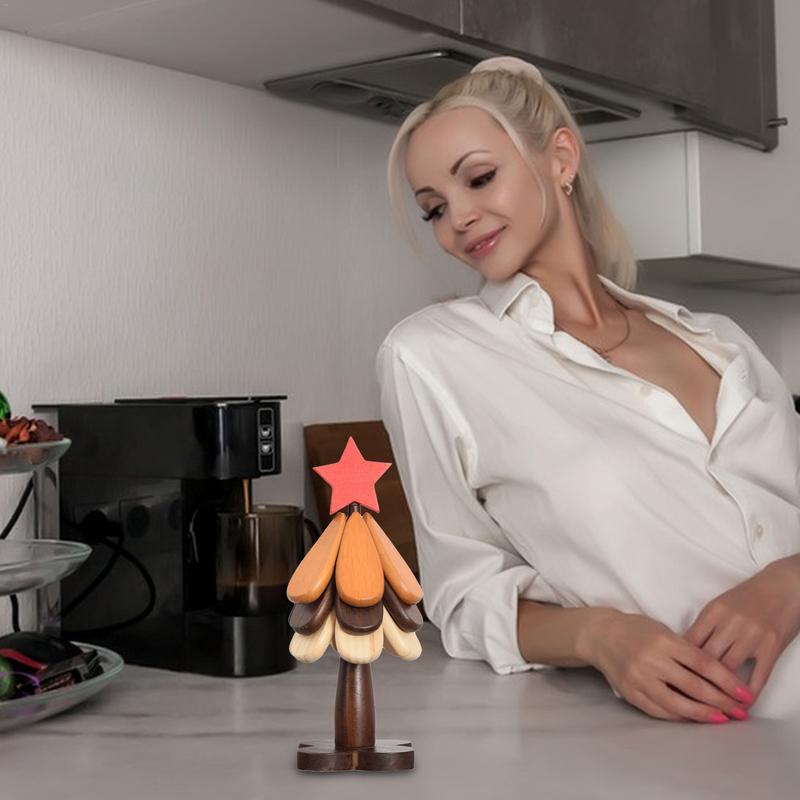 Wooden Tree Trivet Set Christmas Trivet Table Mat With Flower Base Anti Scald Kitchen Wooden Trivet Natural Foldable Wood Tree