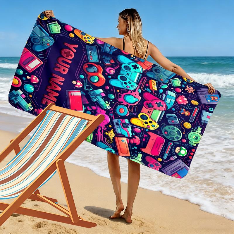 Name Custom Gamer Print Beach Towel, Large Soft Quick Dry Towel for Beach Camping Swimming