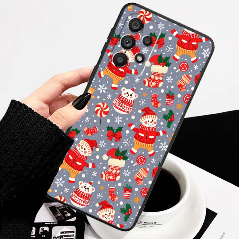 Christmas Cartoon Pattern Phone Case For Samsung A73 A72 A71 A55 A54 A53 A52 A51 A13 A22 A16 A15 A12 A14 A26 A07 5G Black
