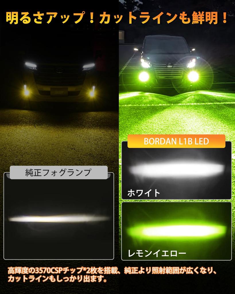 and BORDAN L1B LED Fog Light Bulbs for Genuine Replacement Bulbs with Cooling Yellow Color Memory Super Vehicle Inspection Compatible with Toyota