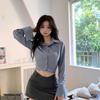 Korean Blue Striped Long Sleeve Shirt Jacket Women's Spring Design Waist Cinching Slimming Top Women Clothing