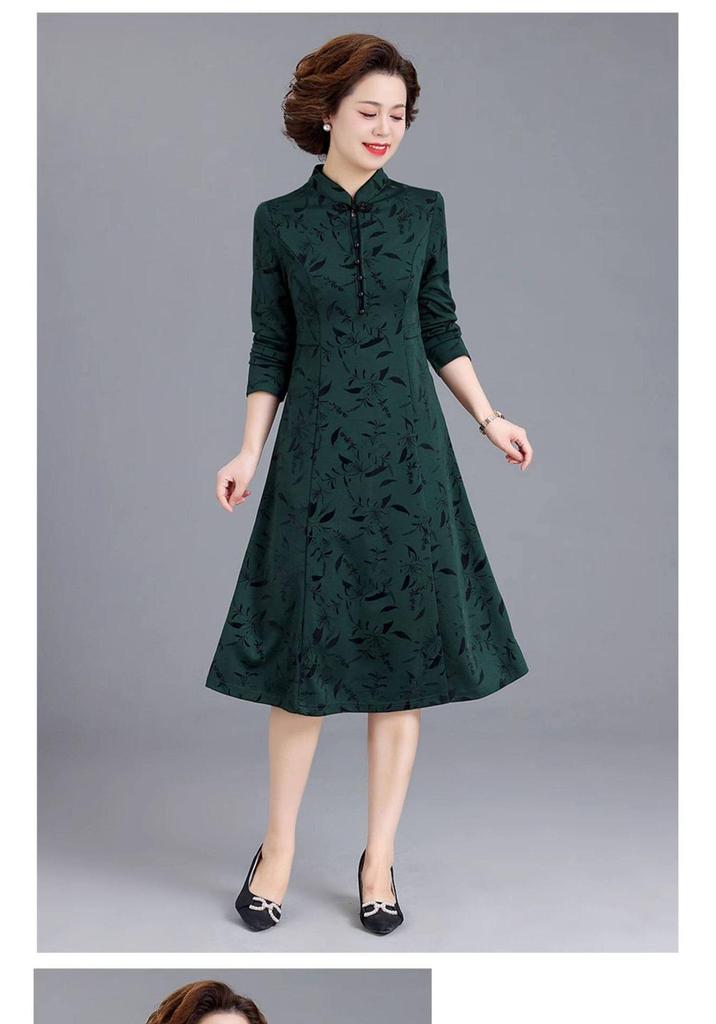 Mom's 2026 Spring Slimming Qipao Dress for Middle-Aged/Elderly Women, Wide-Legged, Suitable for Spring/Autumn