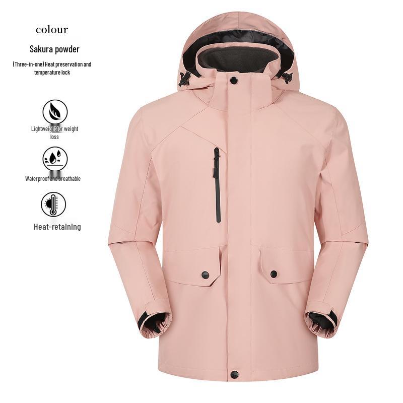 Unisex Windproof Waterproof 3-in-1 Logo Windbreaker Jacket with Detachable Coat for Couples