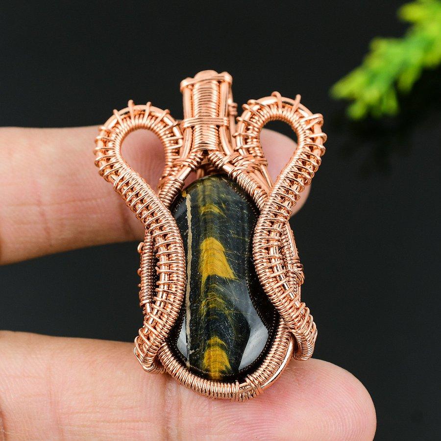 Tiger Eye Handmade Copper Wire Wrap Jewelry Pendant 1.97 M1a02