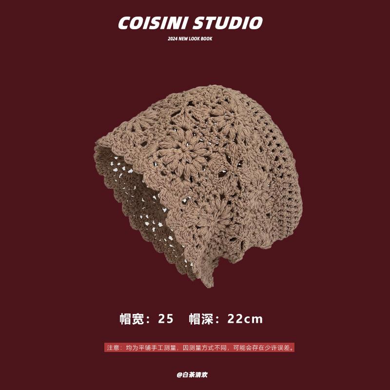 Fashion Handwoven Hollow Baotou Hat Women's Crochet Ethnic Style Tassel Ear Protector Strap Sleeve Knitted Hat