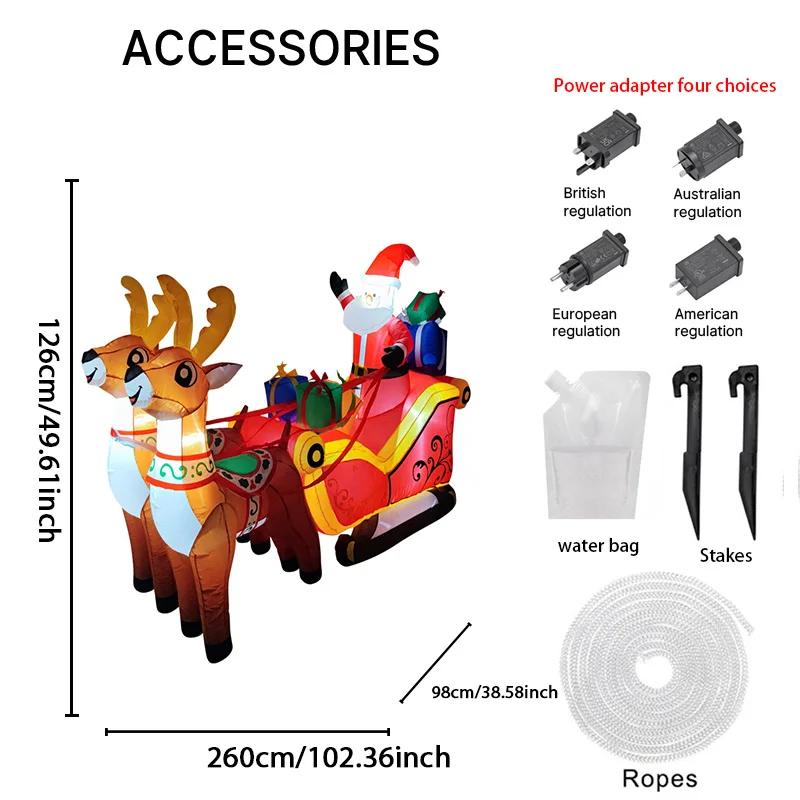 6.8FT Xmas Holiday Inflatable Yard Decor Santa Sleigh with Reindeer LED Christmas Toy Home Decorations Supplies Ornament Gift