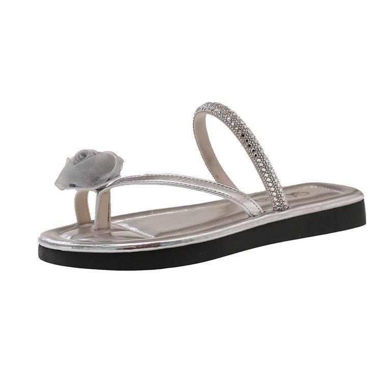 French Thick-heeled Slippers Women's Summer Wear 2025 New Fairy Style Flower Rhinestone Cover Toe with Skirt Crystal Sandals