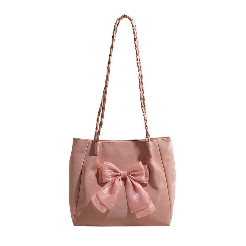 Summer Bowknot Large Capacity Tote Bag For Women Pu Material With Zipper Closure For Daily Use