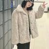 Autumn and winter new women's imitation rabbit hair brush flower small square collar lamb wool thickened imitation fur jacket women's short fashion