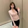 Gentle wind V-neck long-sleeved T-shirt for women's autumn and winter, slim-fitting waist temperament bottoming shirt, design sense and thin top
