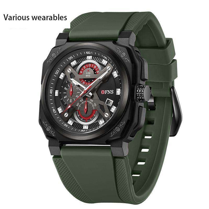 Classic Square Three Eyes Six Needles Quartz Watch Men's Casual Fashion Calendar Waterproof Multi-Function Chronograph Watch