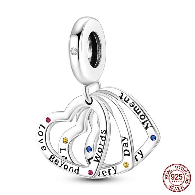 Fit Fasion 925 Bratara originala 100% argint 925 stralucitor colorat zircon Breloc inima margele cadou rafinat bijuterii DIY