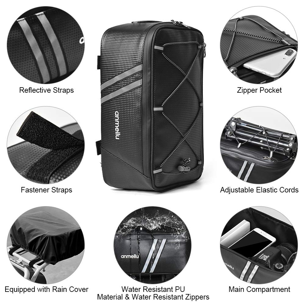 Lixada Bicycle Trunk Bag, Bicycle Rack Rear Carrier Bag, Bicycle Commuter Bag, Waterproof (Rain Cover Included)