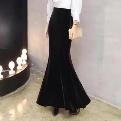 Autumn Winter Corduroy Women Clothing Elegant Mermaid Skirt High Waist Bag Hip Solid Color Aesthetic England All Match Skirt