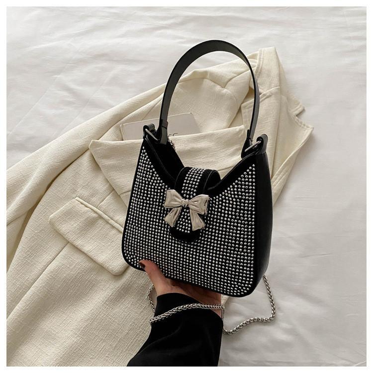 2024 New Fashion Korean Style Casual Bag With Water Drill Butterfly Bow Street Trend Shoulder Bag For Women