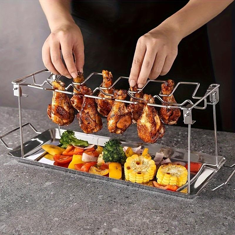 A Foldable Stainless Steel Chicken Leg Rack, Suitable for Vertical Smokers, Ovens, and Kitchen Additions, Perfect for Picnics, Camping, Barbecues