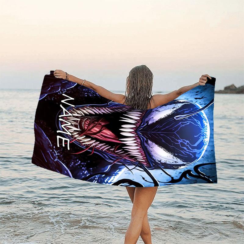 1pc Venom3 Beach Towel with Custom Name, Beach/Swimming/Bath/Picnic/Camping Towel, Suitable for Seaside Beaches