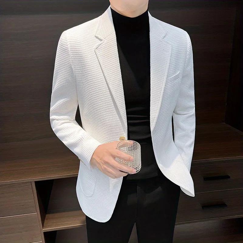 Spring Autumn Men's Casual Blazer Slim Fit Lightweight One Button Suit Jacket