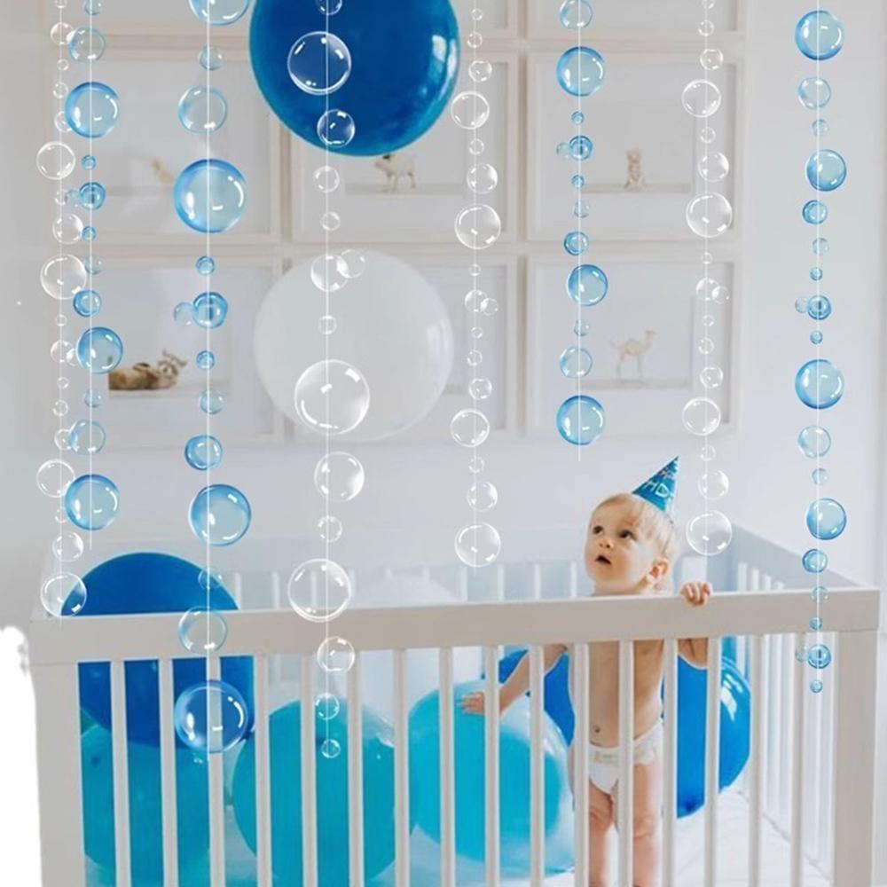 2Pcs Hanging Banner Ocean Themed Party Round Sequins Backdrop Board Decor Sea Bubble Curtain Birthday Wedding Party Supplies