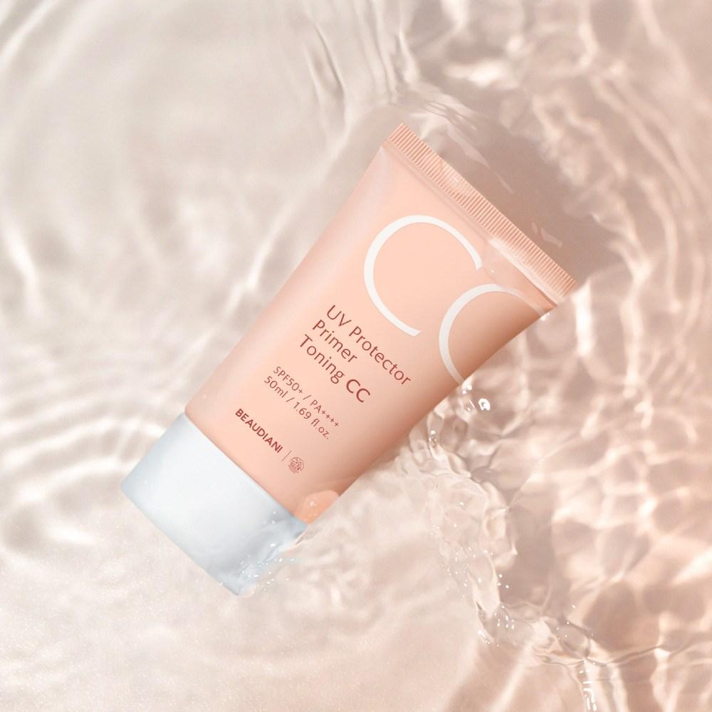 Beaudiani CC Cream 50ml Tone-up Primer Makeup Base Skin Tone Correction Brightening Leak-free UV Protection Sun Cream SPF50+, Natural Beige, 1 piece