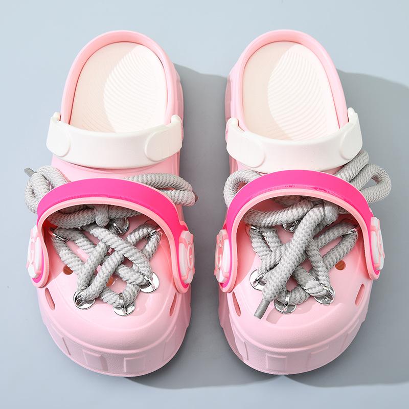 Cute Trend Earphones Hole Shoes Women's Slippers Summer Toe Shoes Personalized Wear Girls Beach Shoes Cool Slippers