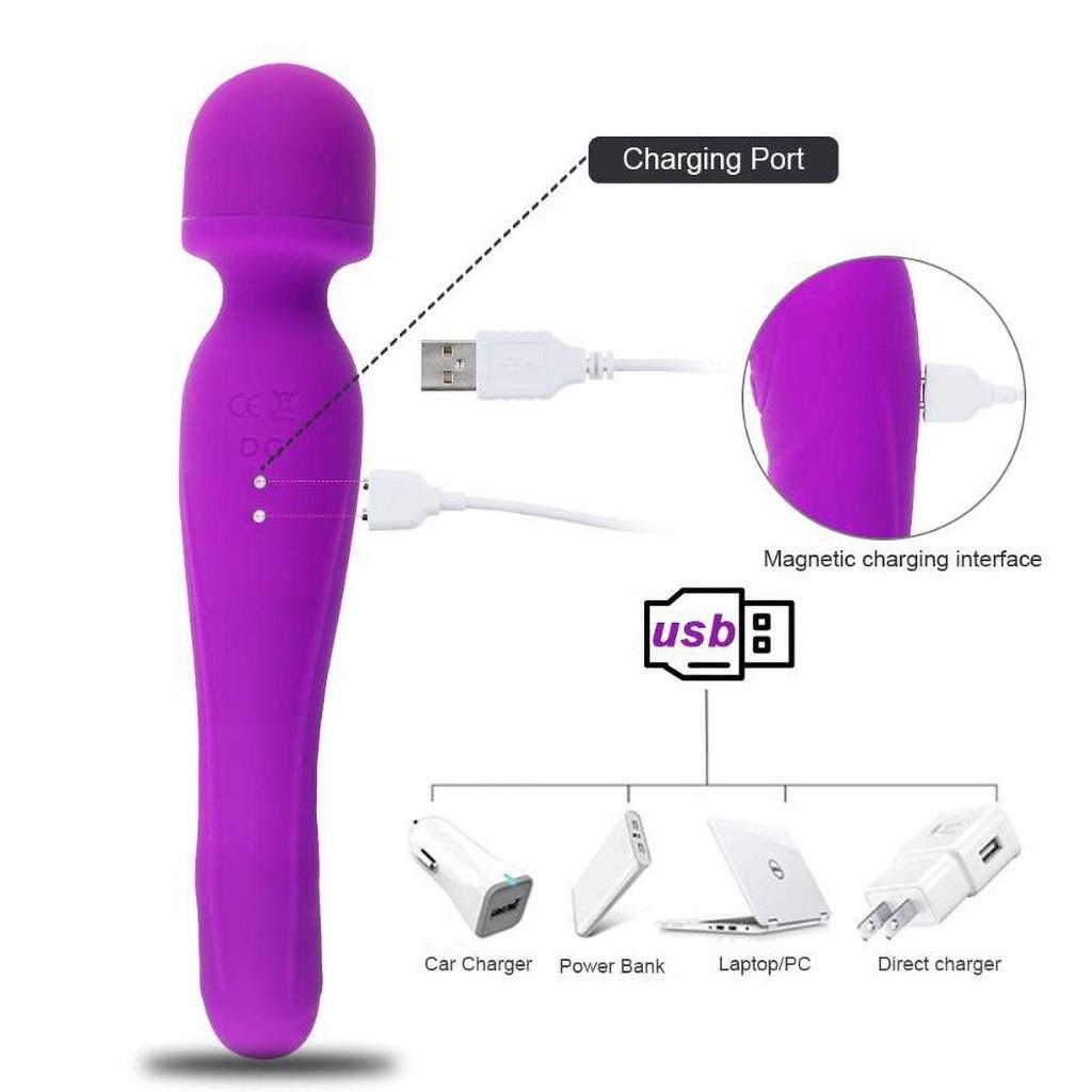 ASEG Vibrator Wand,Female Adult Sex Toys,Wand Massager,Clit Stimulator Sex Toy,Dildo,with 8 Speeds of Pleasure & 20 Patterns,Double Head Heating Mode