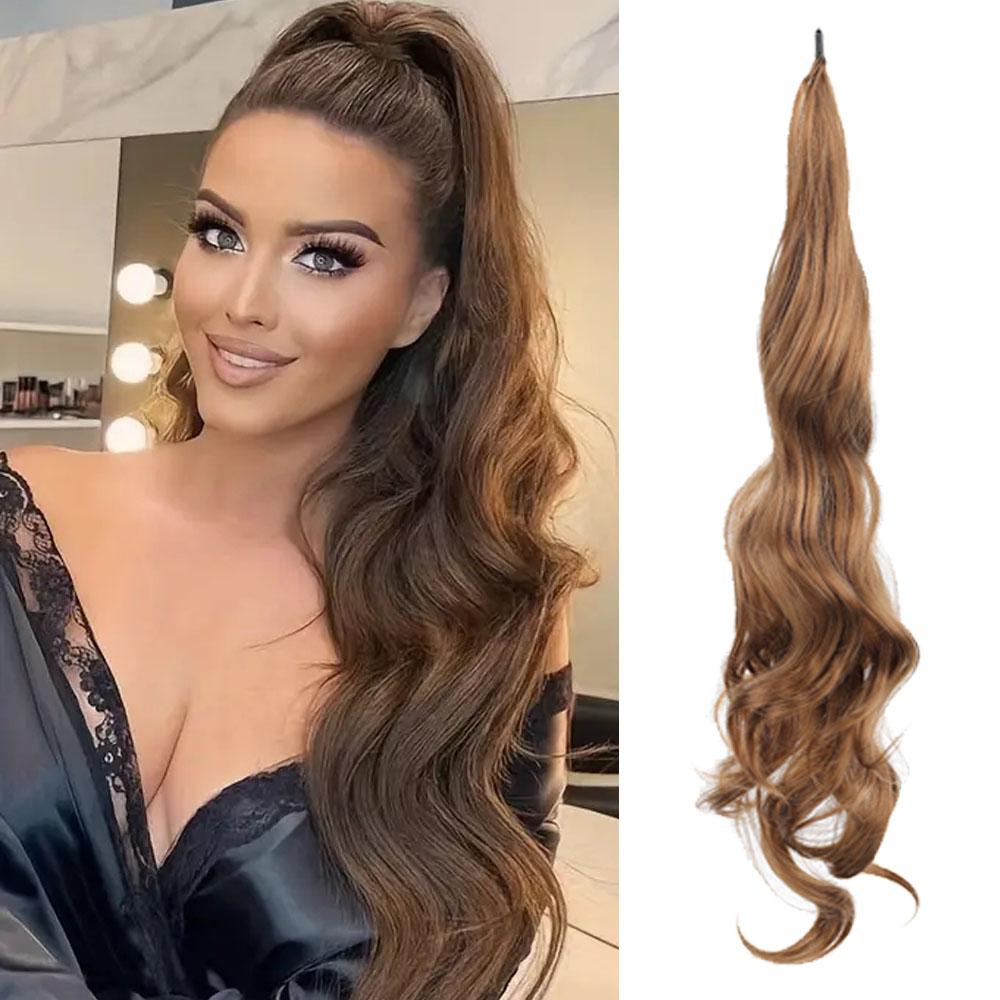 32 palcové elastické predlžovanie vlasov do chvosta s dlhým zmiešaným blond čiernym chvostom pre ženy na každodenné použitie