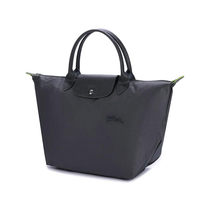 Longchamp Le Pliage Green 30 Solid Short Handle Snap Zipper Closure Recycled Canvas With Leather Trim Tote Bag Medium Women tote bags 1623919P66