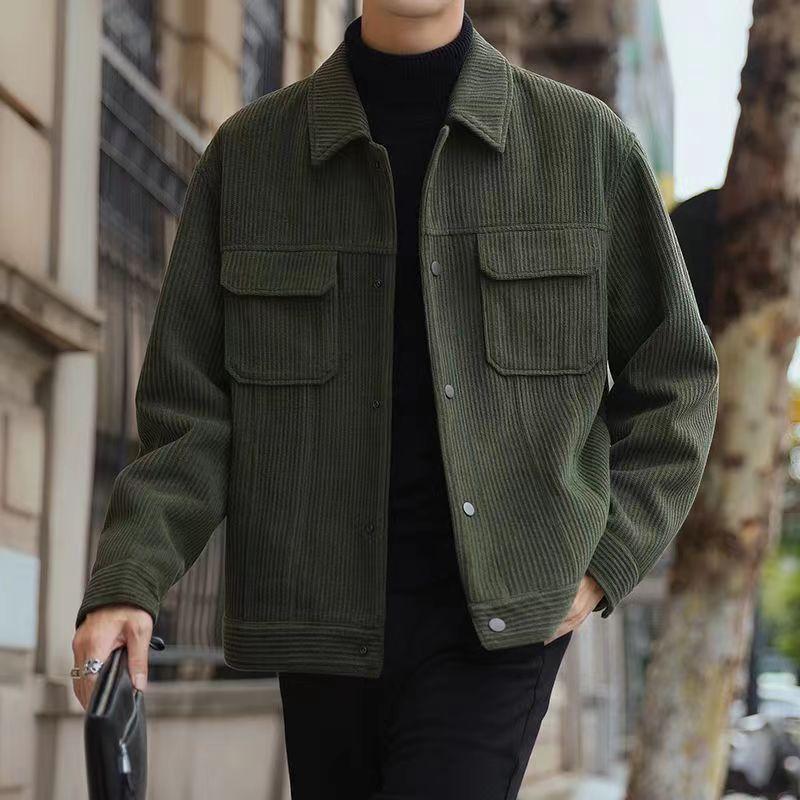 2025 Spring Casual Retro Corduroy Tooling Lapel Jacket Men's Korean Version Trendy Boys Slim Autumn and Winter Jacket