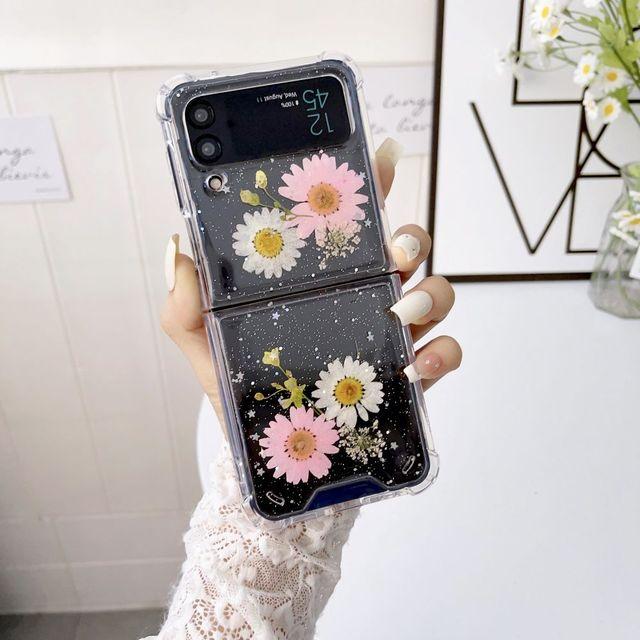 For Samsung Z Flip 3 Case 5g Dried Flowers Transparent Fold Case For Samsung Galaxy Z Flip 4 Zflip4 Shockproof Hard Back Cover
