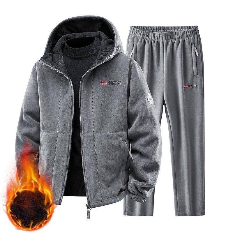 

Autumn Winter Men Fleece Tracksuit Casual Set Joggers Hooded Sportswear Jackets + Pants 2 Piece Sets Hip Hop Running Sports Suit 2XL