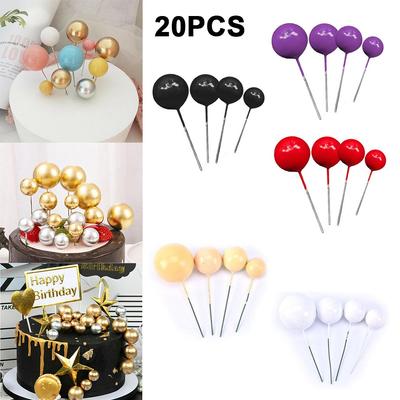 20pcs Golden-Ball Cake Topper Birthday Party-Cupcake Topper For Cake Decor