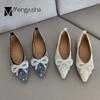 2024 Glitter Flats Shoes Woman Crystal Sequins Ballerina Shallow Pointed Toe Loafers Ladies Dress Office Bow Moccasins Ballets