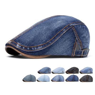 Chapeau en jean, casquette à visière pour homme, casquette britannique, béret pour femme, casquette octogonale