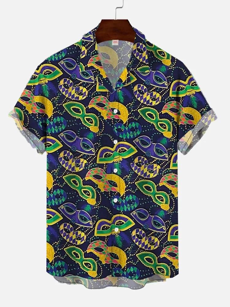 Trendy Hawaiian Short-sleeve Shirt with Skull & Tropical Leaf Prints, Casual Wear.