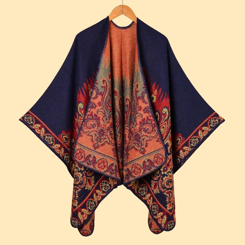 Ladies scarf shawl autumn and winter retro jacquard thickened warm split cloak hwls