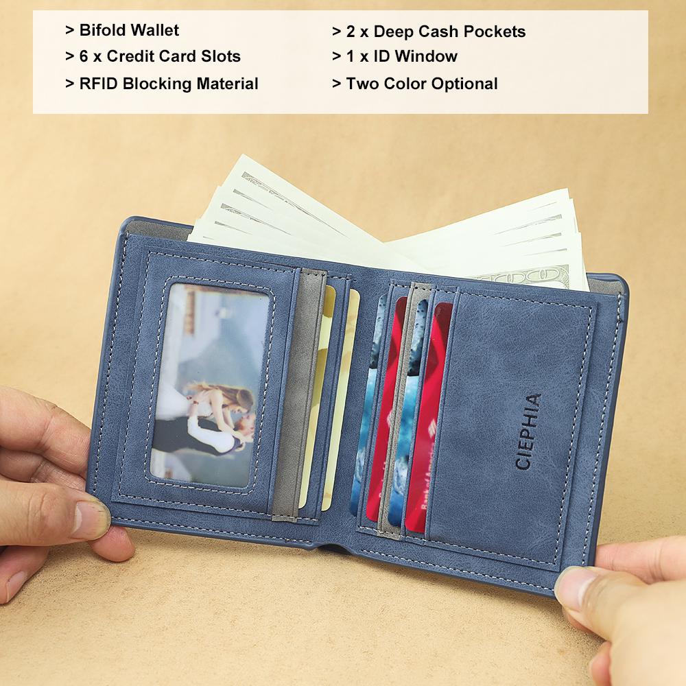 Men's Wallets Vintage Short Bifold Wallet with ID Window Deep Cash Pockets RFID Blocking Credit Card Holder Gifts