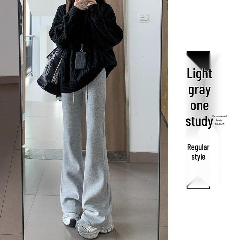 

Women s Petite High-Waisted Micro-Flare Sweatpants - Dark Grey, Slimming Fit, 145-150cm, Spring/Autumn Style 2XL (126-145 lbs)