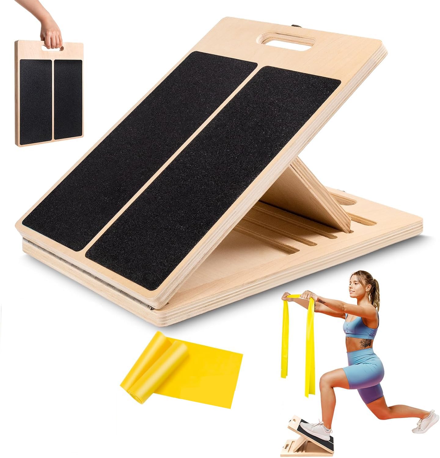 

BKJANYO Stretching Calf Wooden Achilles Tendon Stretching Inclined Ankle 200kg Weight Capacity Board, Stretching, Device, 5-Level Adjustment, чёрный