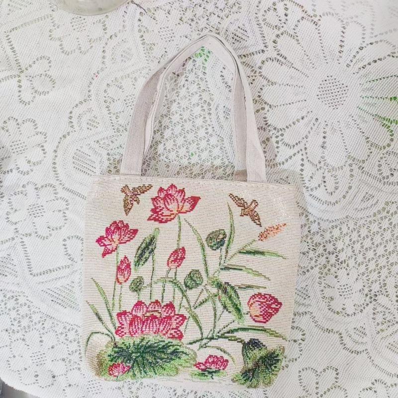 Dai Canvas Bag Small Double-sided Embroidered Handbag Shoulder Bag Women's Cartoon Animal Tote Bag