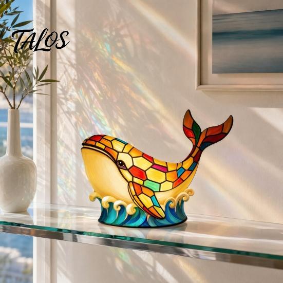 Kids Room Night Light Stained Glass Whale Light, USB Multicolor Table Lamp, Bedroom Ambiance Decorative LED Desk for Home Office Lamp