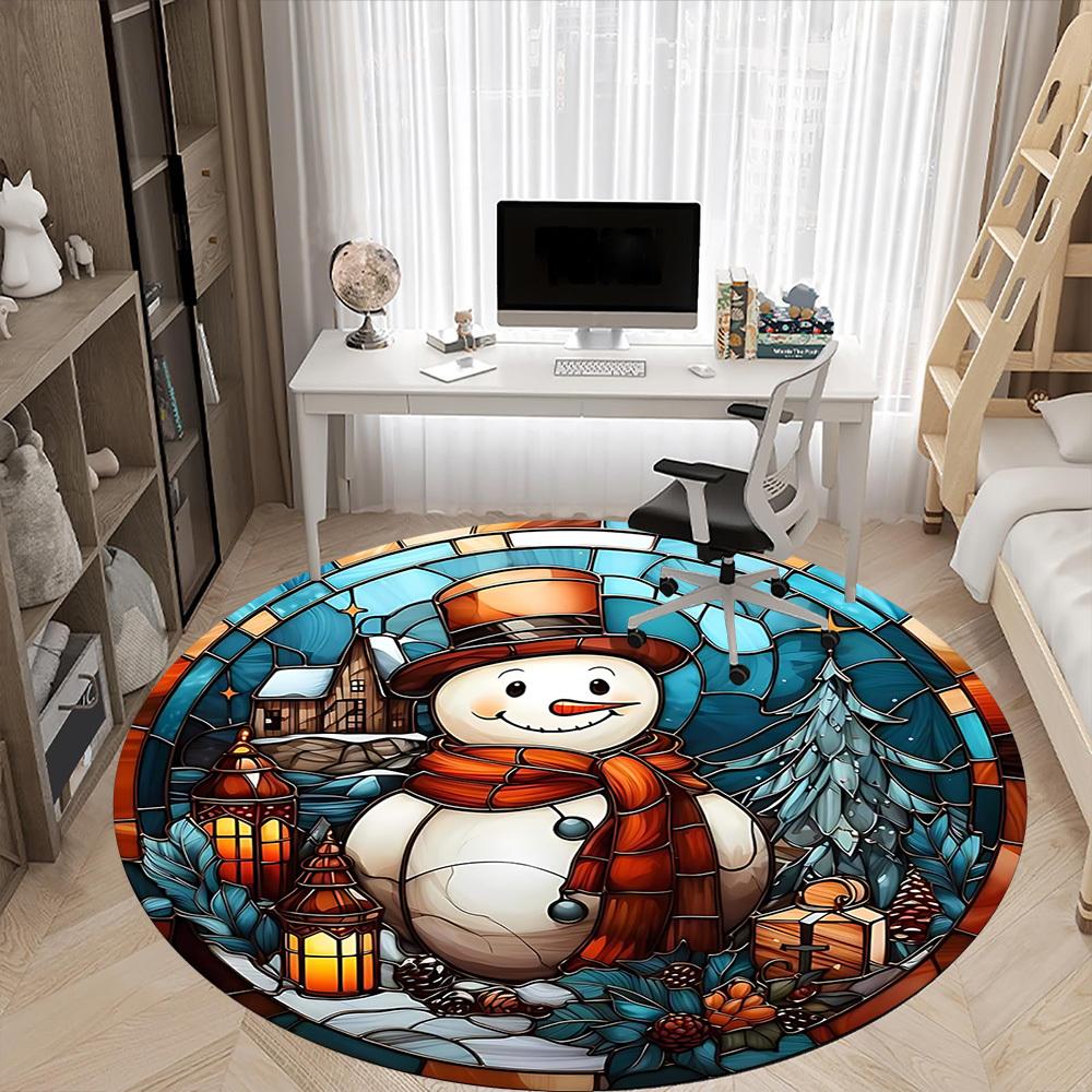 1pc Winter Snowman Office Round Area Rug, Under Office Chairs Bedroom Living Room Home Decor, Room Deco