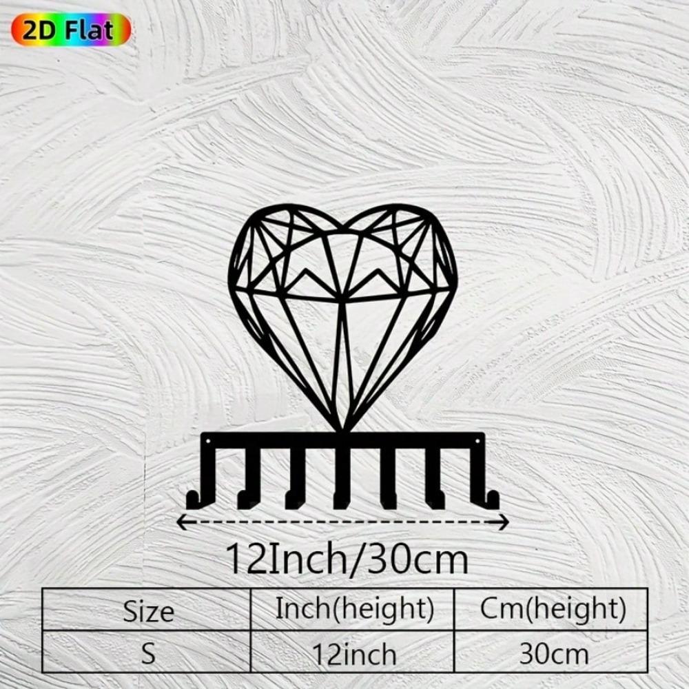 Heart Shape Diamond Key Holder Wall Decor Black Metal 7 Hooks Simple Entryway Valentine Wedding Gift Durable Iron Door Hanger