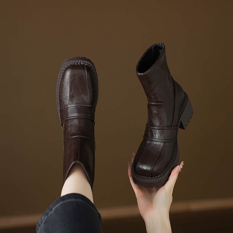 Krazing Pot Microfiber Winter Round Toe Modern Platform Size 33 Boots Size 43 Thick Bottom Zipper Women Ankle Boots