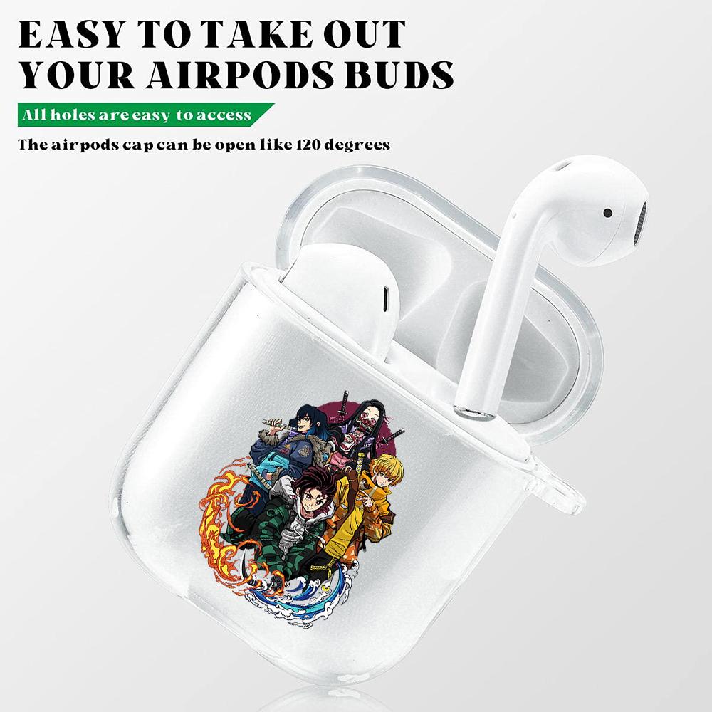 Demon Slayer Nezuko Zenitsu Tanjirou Transparent Airpods-veske for Funda Airpods 2/1-deksel Kimetsu No Yaiba Soft TPU-veske Coque