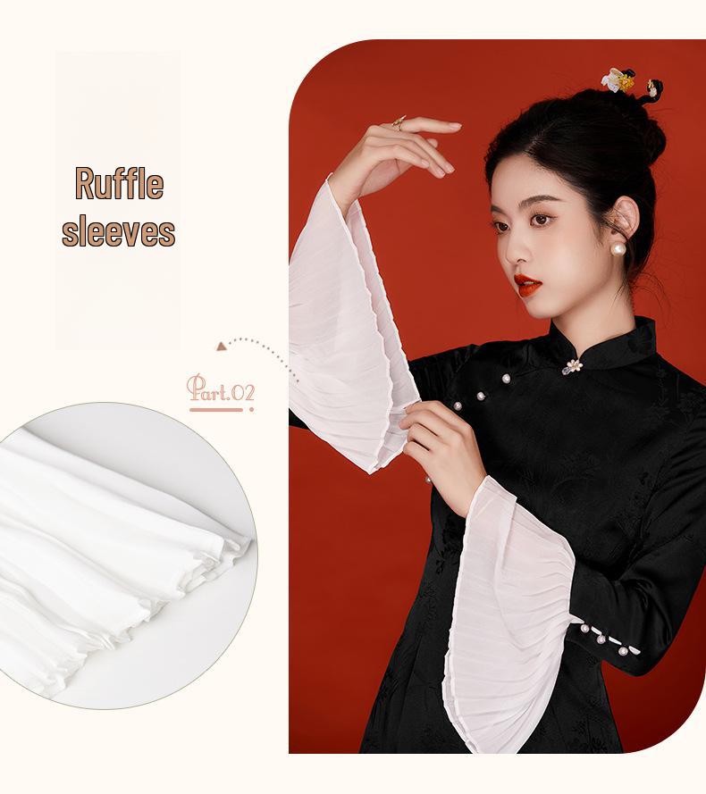 Nou Cheongsam de damă în stil chinezesc cu mâneci lotus jacquard 2024 - Acum caută agenți